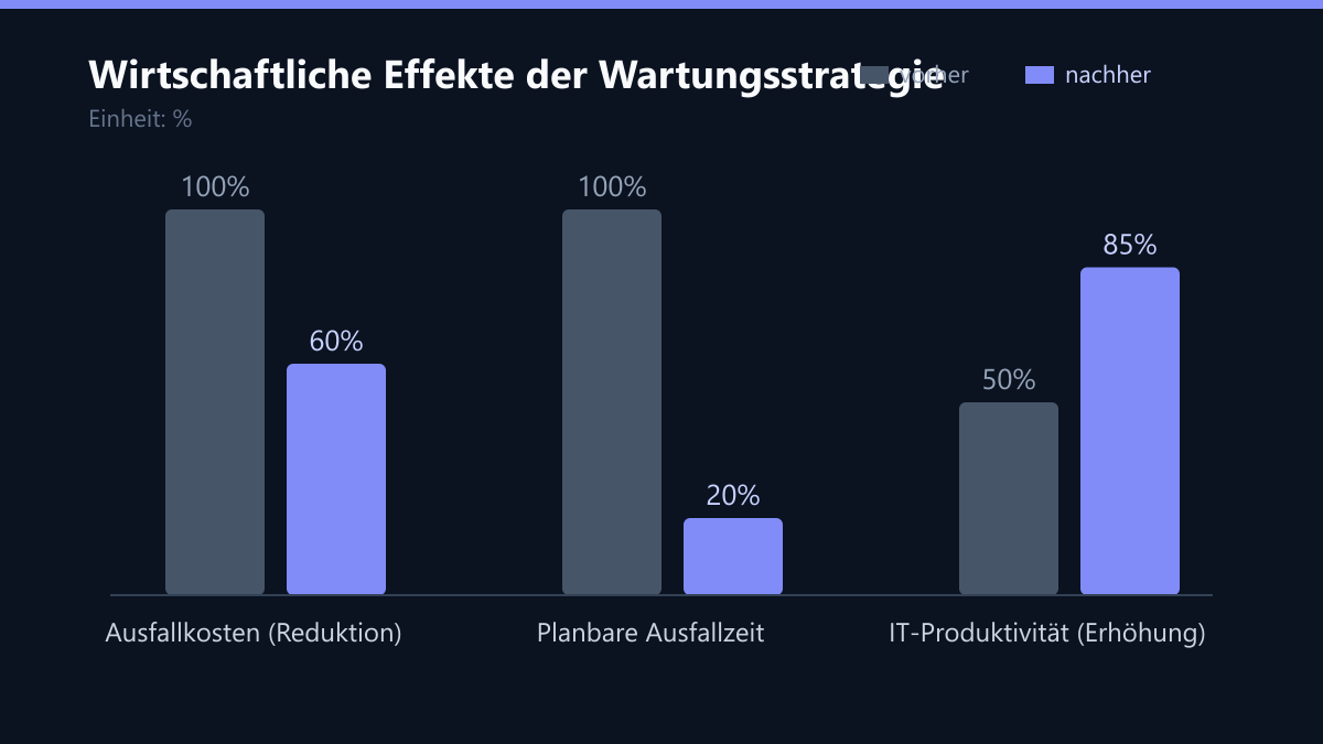 Wirtschaftliche Effekte der Wartungsstrategie: Vorher-Nachher-Vergleich der Werte in %