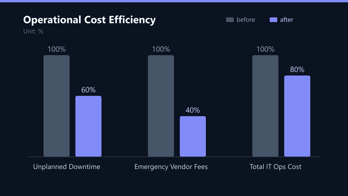Operational Cost Efficiency: Vorher-Nachher-Vergleich der Werte in %