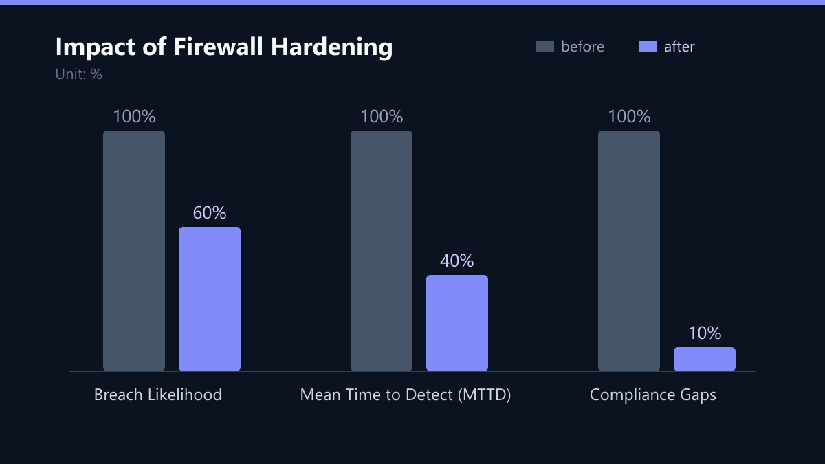 Impact of Firewall Hardening: Vorher-Nachher-Vergleich der Werte in %