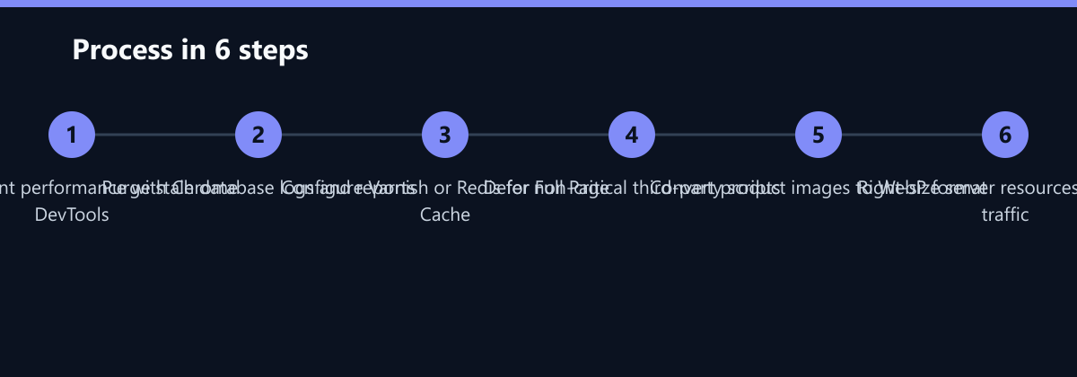 Ablauf in 6 Schritten: Audit current performance with Chrome DevTools, Purge stale database logs and reports, Configure Varnish or Redis for Full Page Cache …
