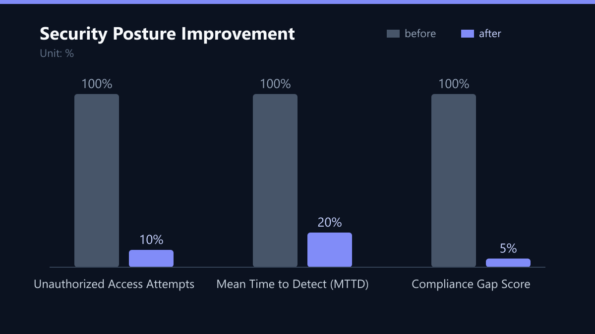 Security Posture Improvement: Vorher-Nachher-Vergleich der Werte in %