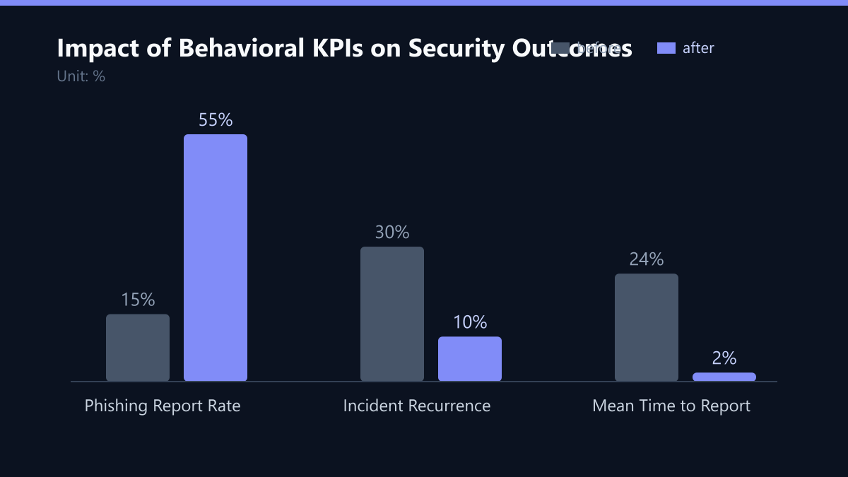 Impact of Behavioral KPIs on Security Outcomes: Vorher-Nachher-Vergleich der Werte in %