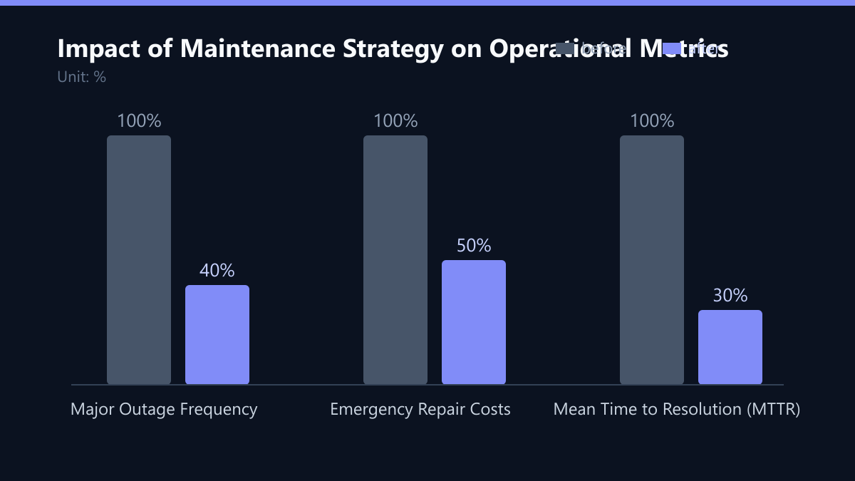 Impact of Maintenance Strategy on Operational Metrics: Vorher-Nachher-Vergleich der Werte in %