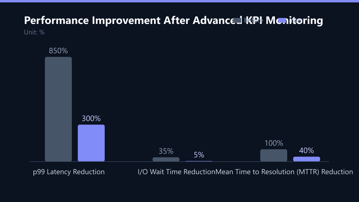 Performance Improvement After Advanced KPI Monitoring: Vorher-Nachher-Vergleich der Werte in %