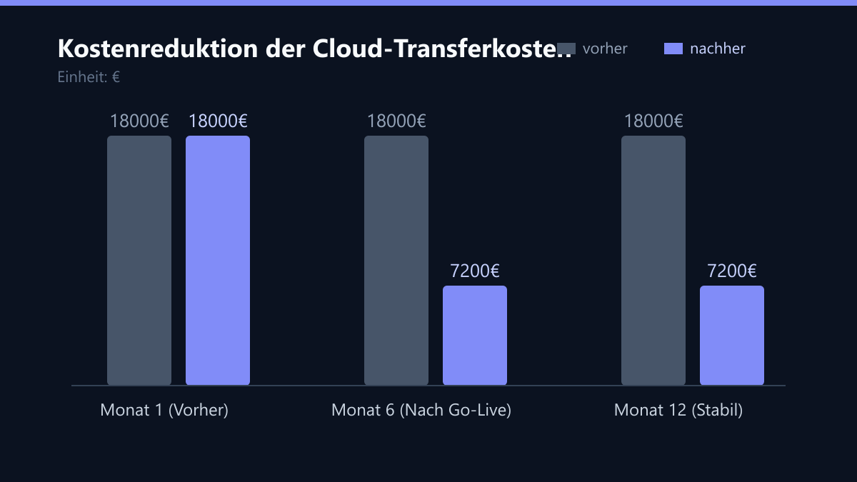 Kostenreduktion der Cloud-Transferkosten: Vorher-Nachher-Vergleich der Kennzahlen in €