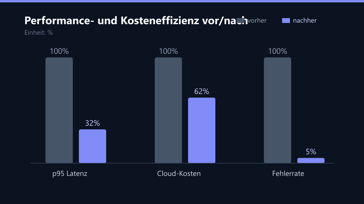 Performance- und Kosteneffizienz vor/nach: Vorher-Nachher-Vergleich der Kennzahlen in %