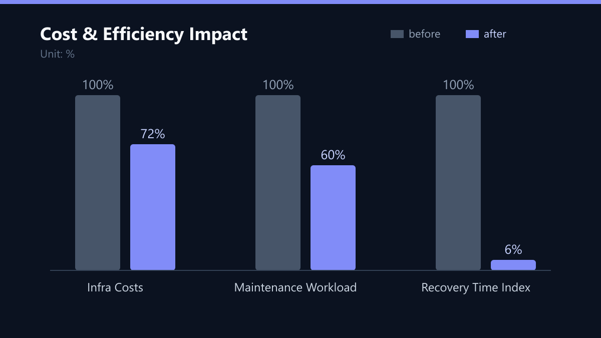 Cost & Efficiency Impact: Vorher-Nachher-Vergleich der Kennzahlen in %