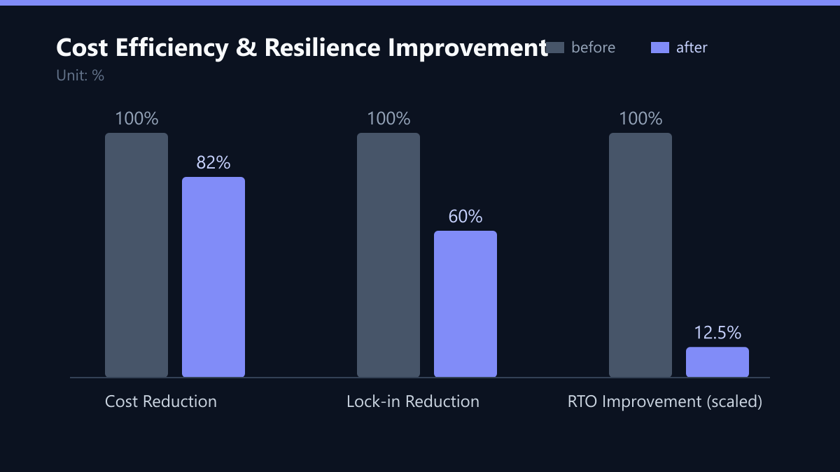 Cost Efficiency & Resilience Improvement: Vorher-Nachher-Vergleich der Kennzahlen in %